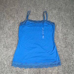 Ann‎ Taylor Camisole Womens L Blue Lace Trim Coquette Y2K Cottagecore Fairy Boho